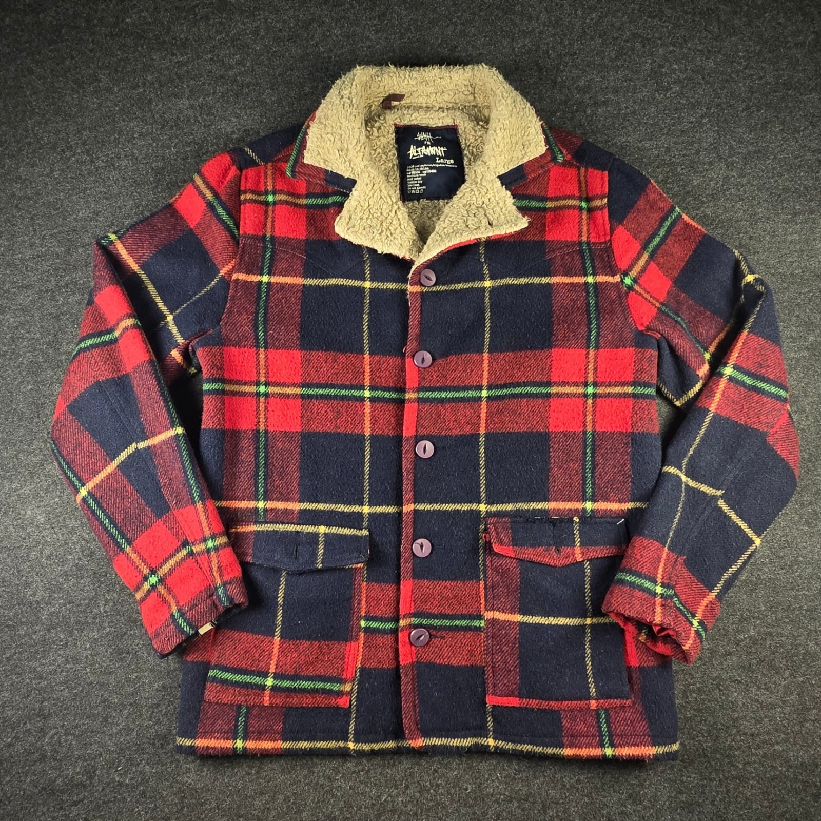Vtg Altamont Brian Slash Hansen Mens Sherpa Flannel Shacket Skater Plaid Size L